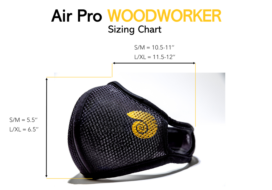 Sizing chart for Air Pro Woodworker mask Non Vented